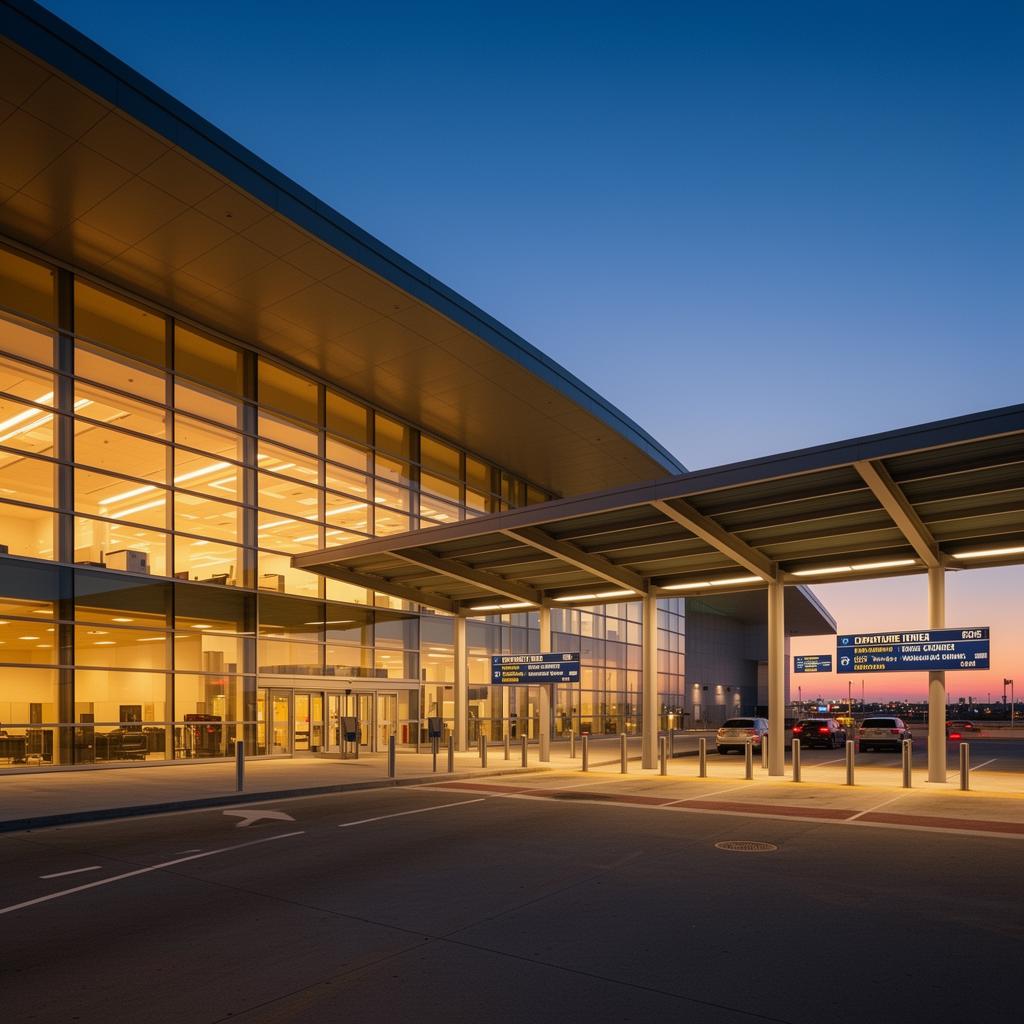 Airport terminal at twilight