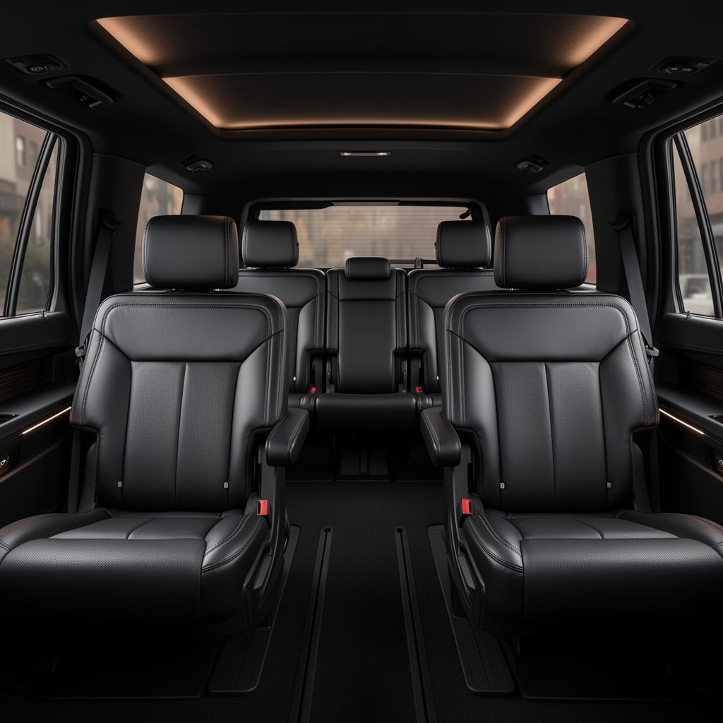 Black leather interior of Ford Expedition Max
